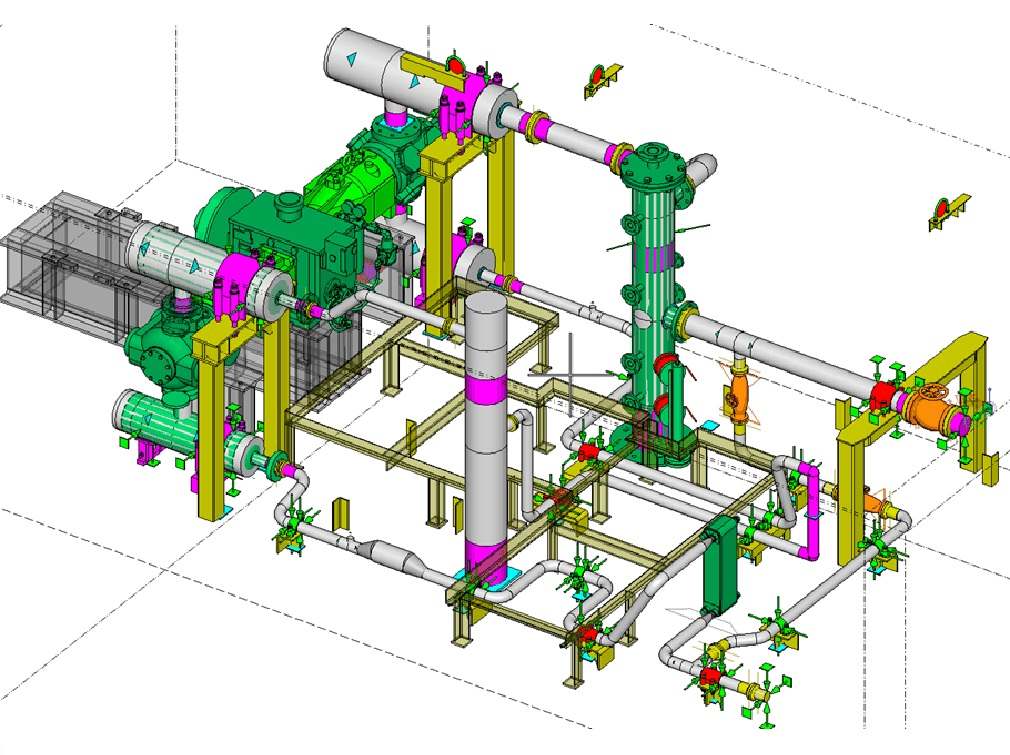 3D model potrubního systému v CADu